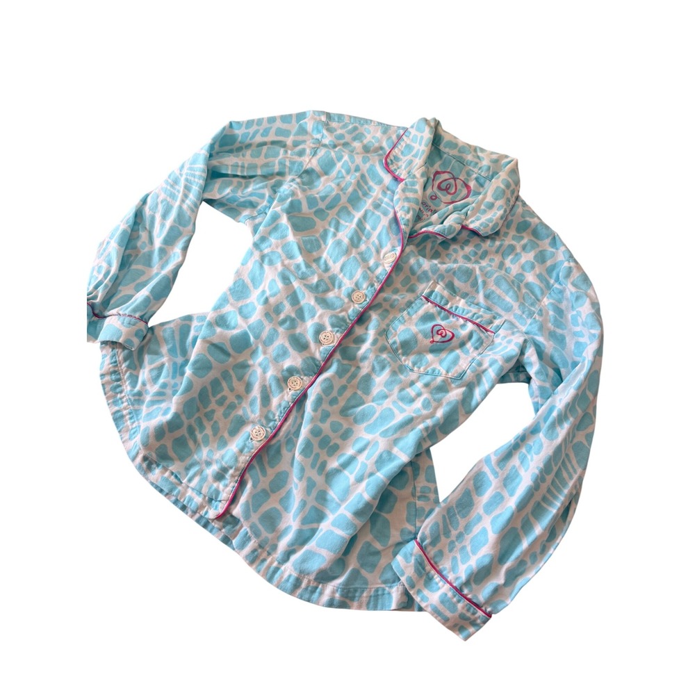 Y2K Vintage Victoria's Secret Blue Animal Print Cotton Pajama Top Long Sleeve